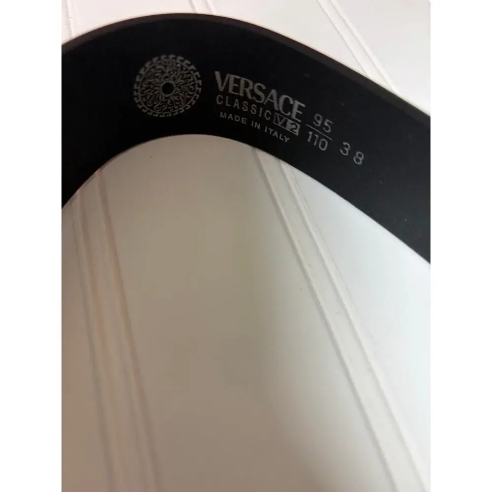 Vintage 1990’s Versace Classic V2 Silver Belt Buckle Italian Black Leather Strap